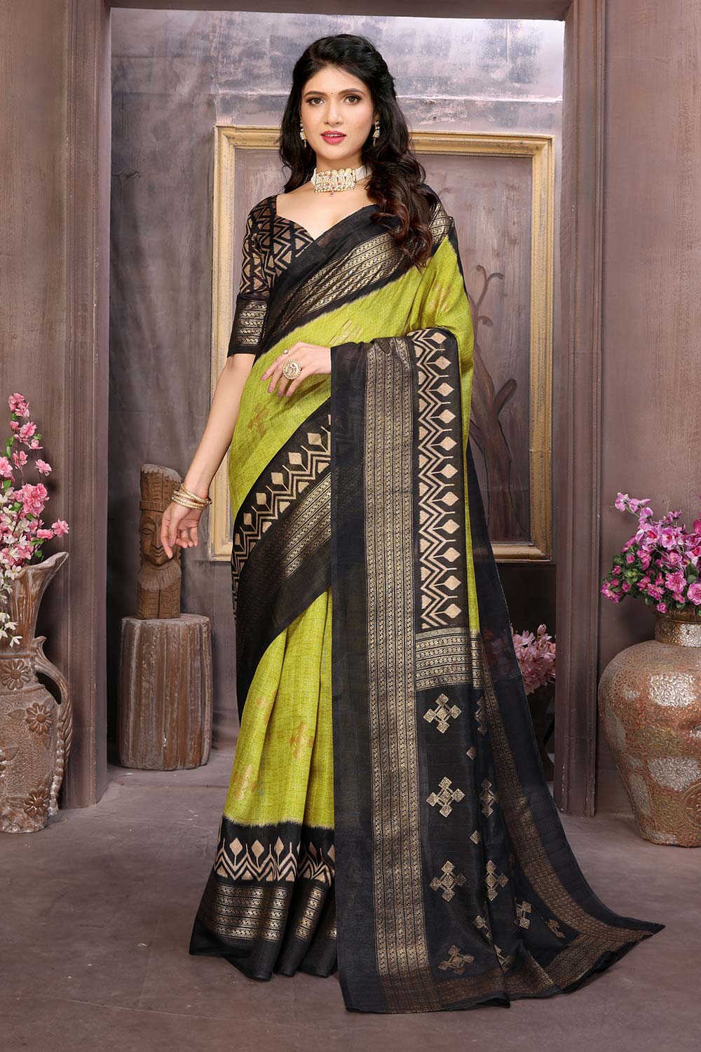 Avocado Green Cotton Silk Woven Saree