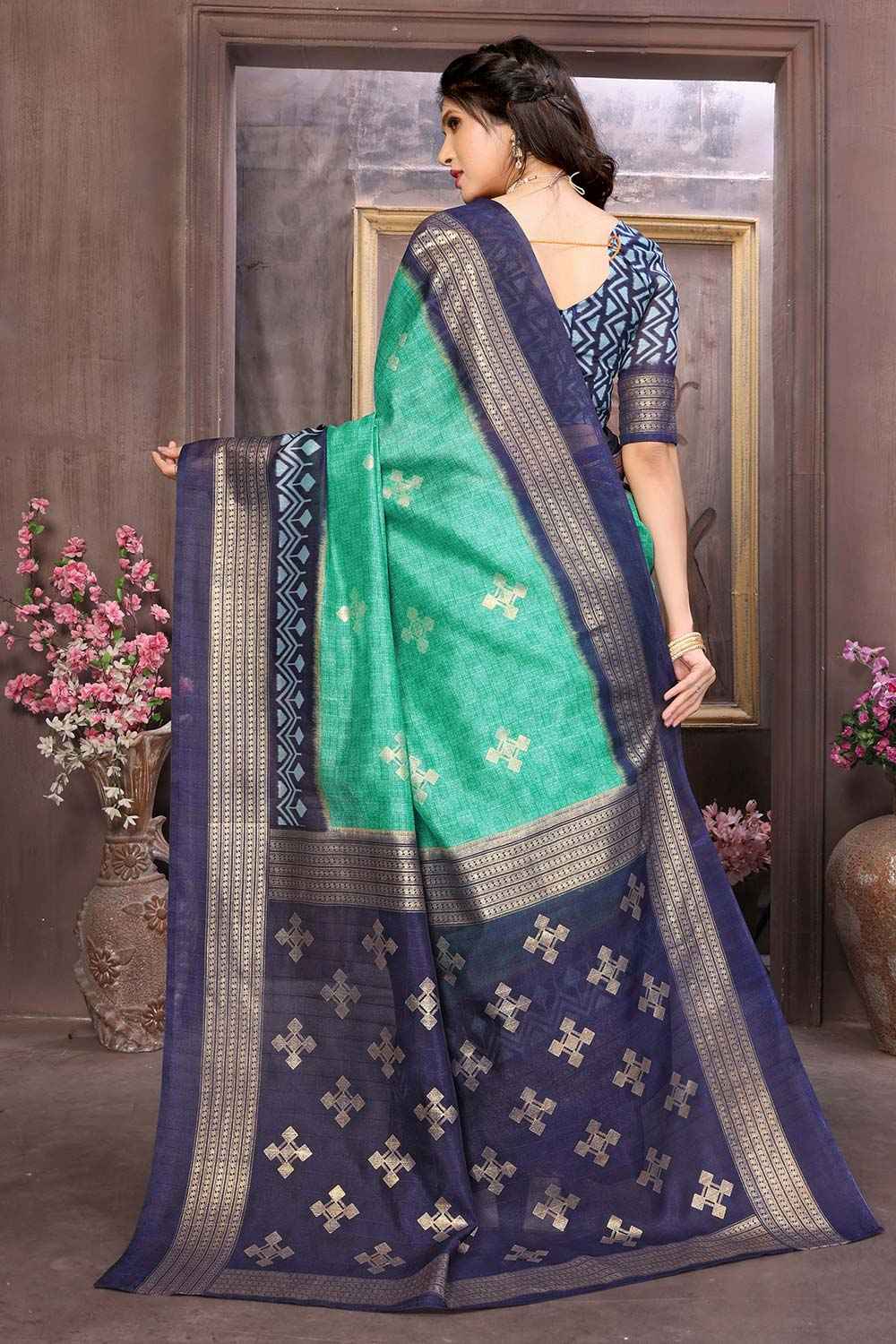 Sea Green Cotton Silk Woven Saree