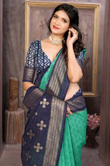 Sea Green Cotton Silk Woven Saree