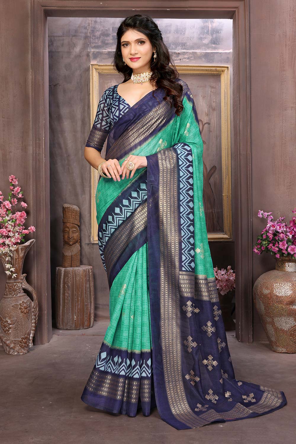 Sea Green Cotton Silk Woven Saree