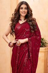 Maroon Faux Georgette Embroidered Saree