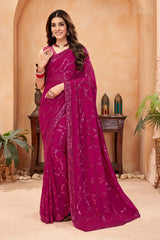 Pink Faux Georgette Embroidered Saree