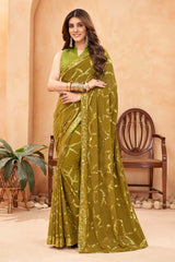 Green Faux Georgette Embroidered Saree