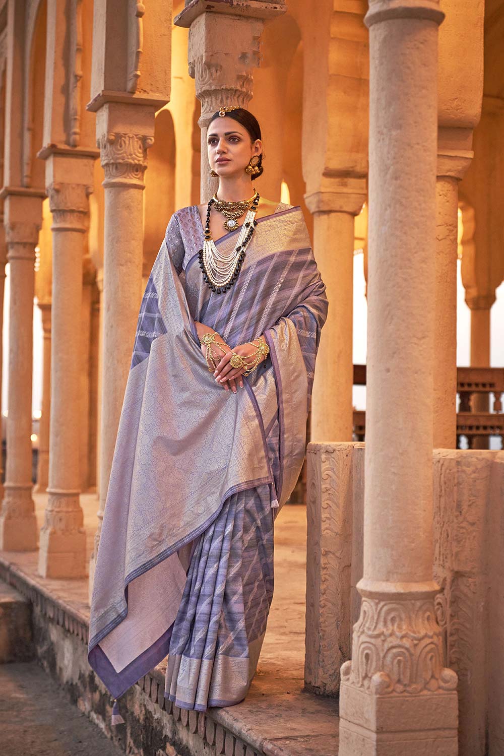 Blue Viscose Silk Woven Design Saree