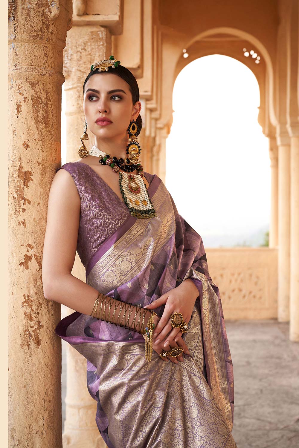 Grey Viscose Silk Woven Design Saree