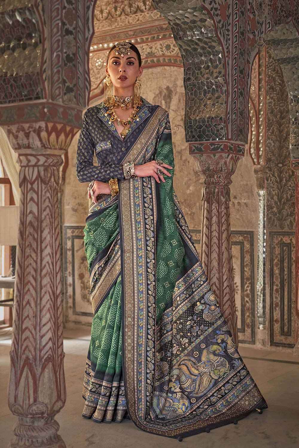 Green Viscose Silk Woven Design Saree