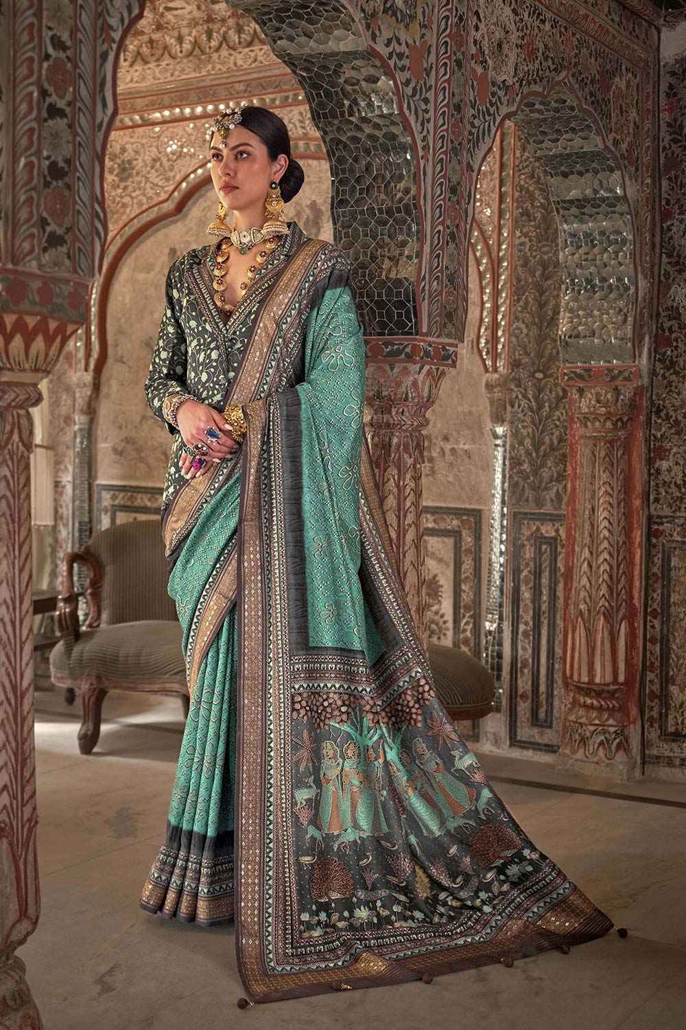 Sea Green Viscose Silk Woven Design Saree