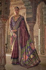 Wine Viscose Silk Woven Design Saree