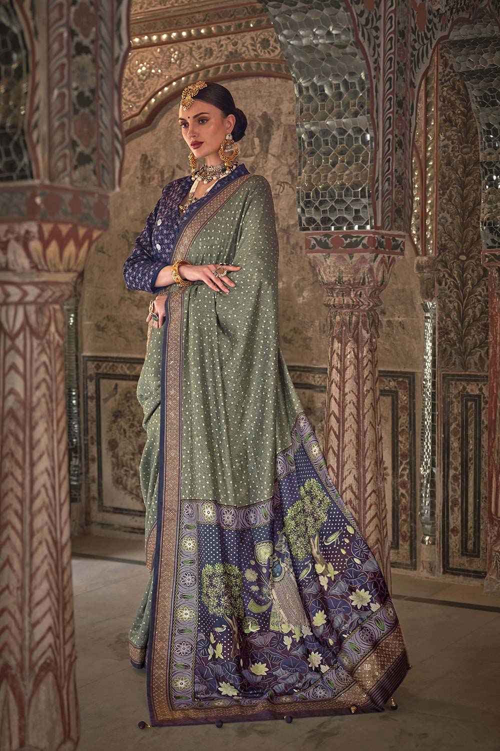 Grey Viscose Silk Woven Design Saree