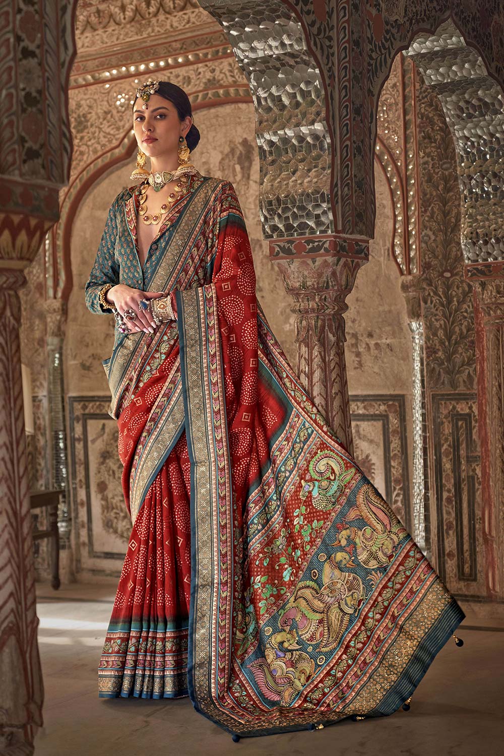 Red Viscose Silk Woven Design Saree