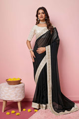 Black Organza Embroidered Saree