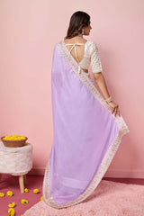 Purple Organza Embroidered Saree