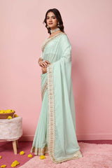 Sea Green Organza Embroidered Saree