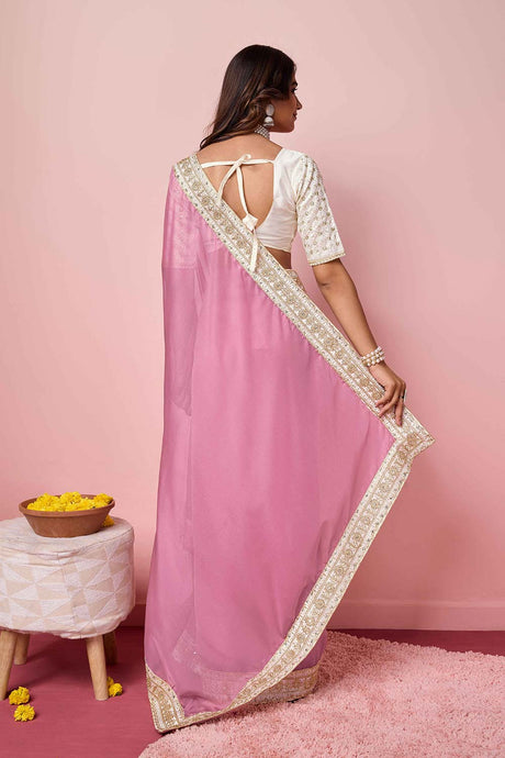 Pink Organza Embroidered Saree