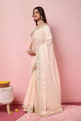 Peach Organza Embroidered Saree