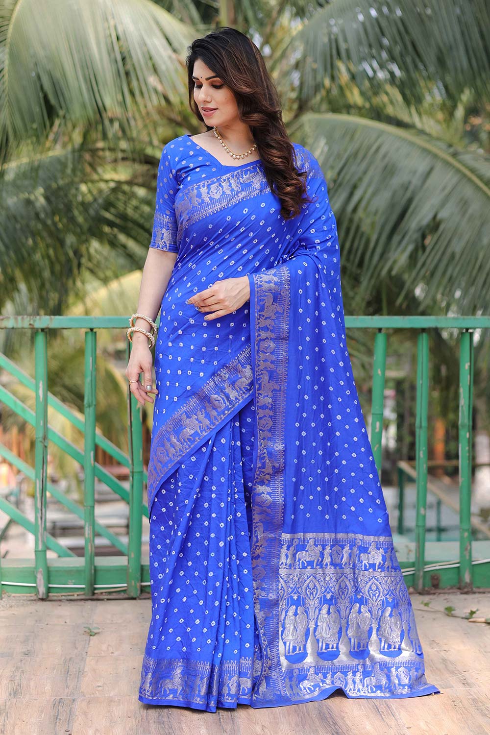 Blue Dola Silk Woven Design Saree