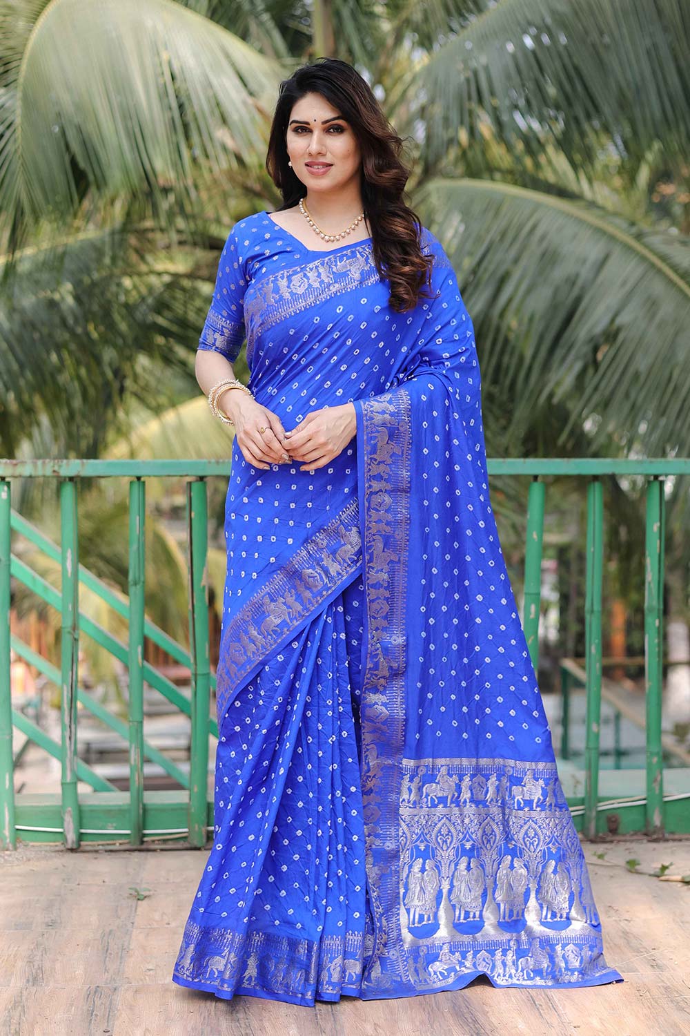 Blue Dola Silk Woven Design Saree