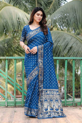 Blue Dola Silk Woven Design Saree