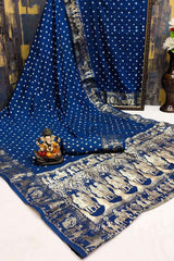 Blue Dola Silk Woven Design Saree