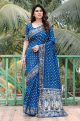 Blue Dola Silk Woven Design Saree