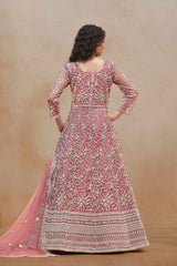 Pink Net Embroidered Anarkali Suit Set