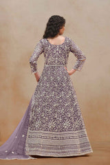 Purple Net Embroidered Anarkali Suit Set