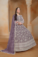 Purple Net Embroidered Anarkali Suit Set