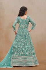 Sea Green Net Embroidered Anarkali Suit Set