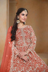 Orange Net Embroidered Anarkali Suit Set