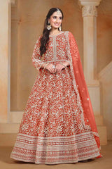 Orange Net Embroidered Anarkali Suit Set