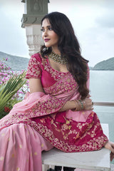 Pink Tissue Silk Embroidered Saree