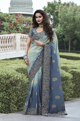 Blue Tissue Silk Embroidered Saree