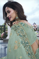 Green Tissue Silk Embroidered Saree