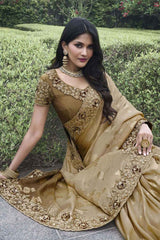 Brown Tissue Silk Embroidered Saree