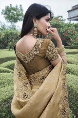 Brown Tissue Silk Embroidered Saree