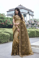 Brown Tissue Silk Embroidered Saree