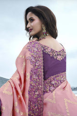 Pink Tissue Silk Embroidered Saree