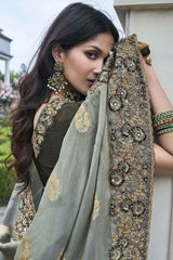 Grey Tissue Silk Embroidered Saree