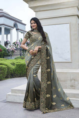 Grey Tissue Silk Embroidered Saree