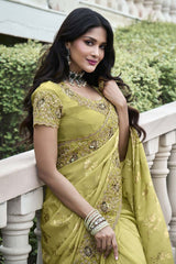 Yellow Tissue Silk Embroidered Saree