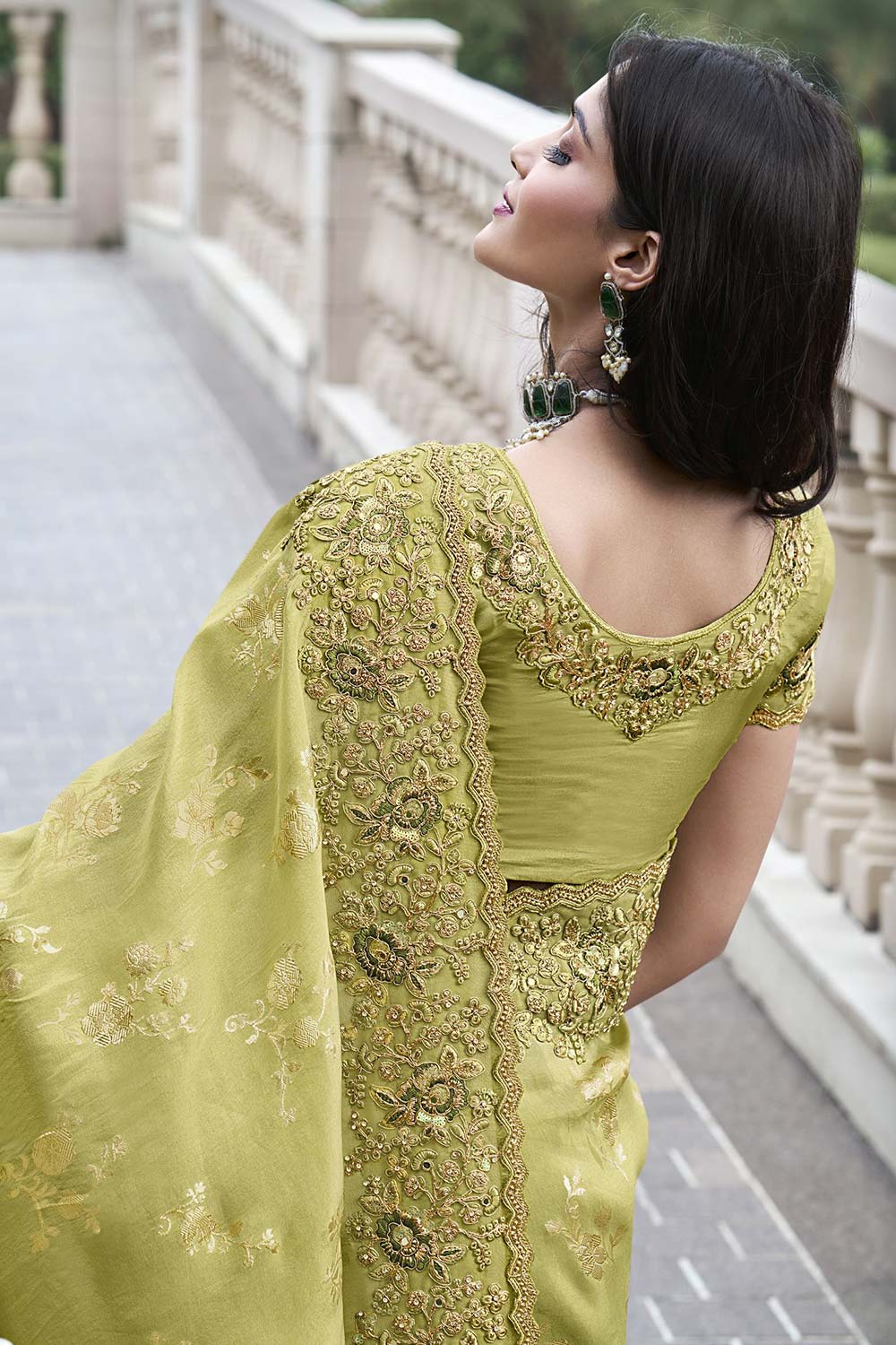 Yellow Tissue Silk Embroidered Saree