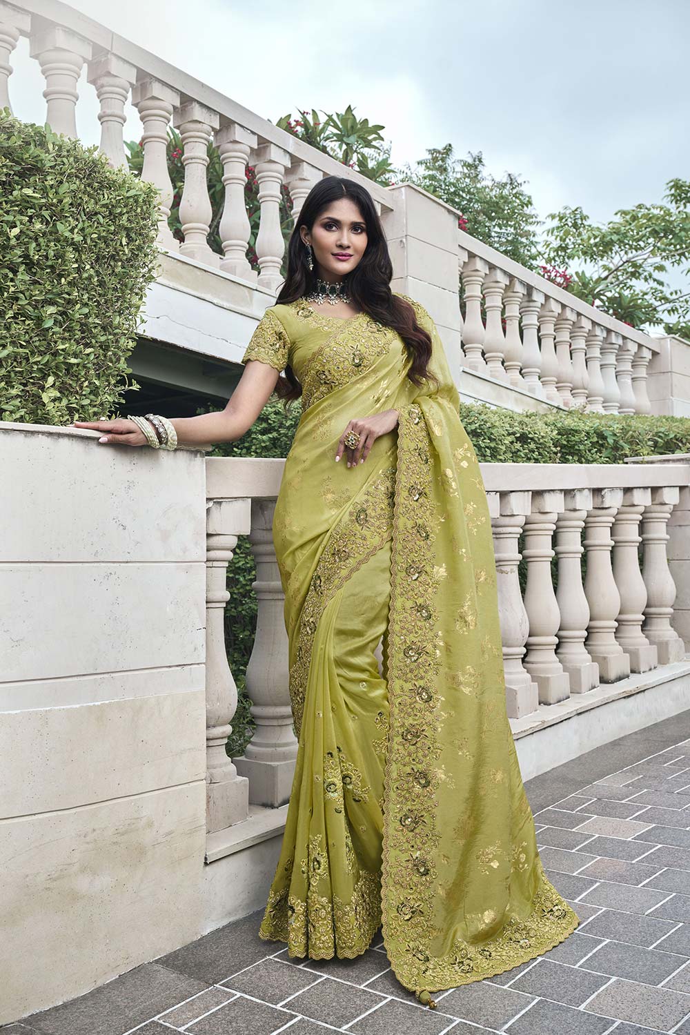 Yellow Tissue Silk Embroidered Saree