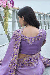 Purple Tissue Silk Embroidered Saree