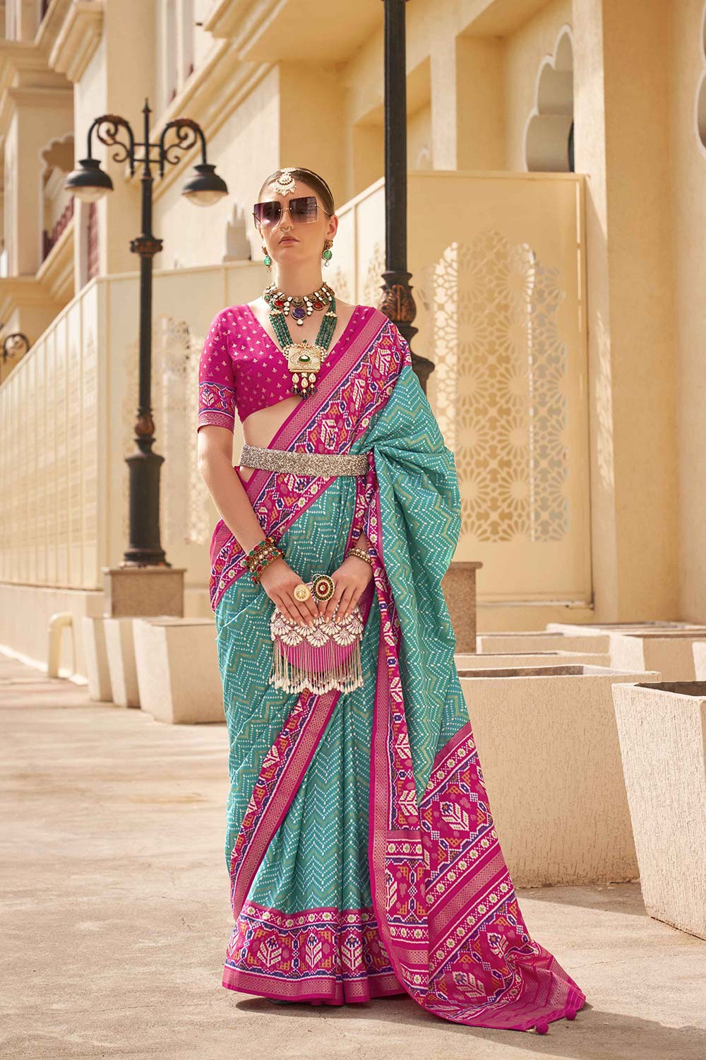 Sea Green Silk Printed Saree