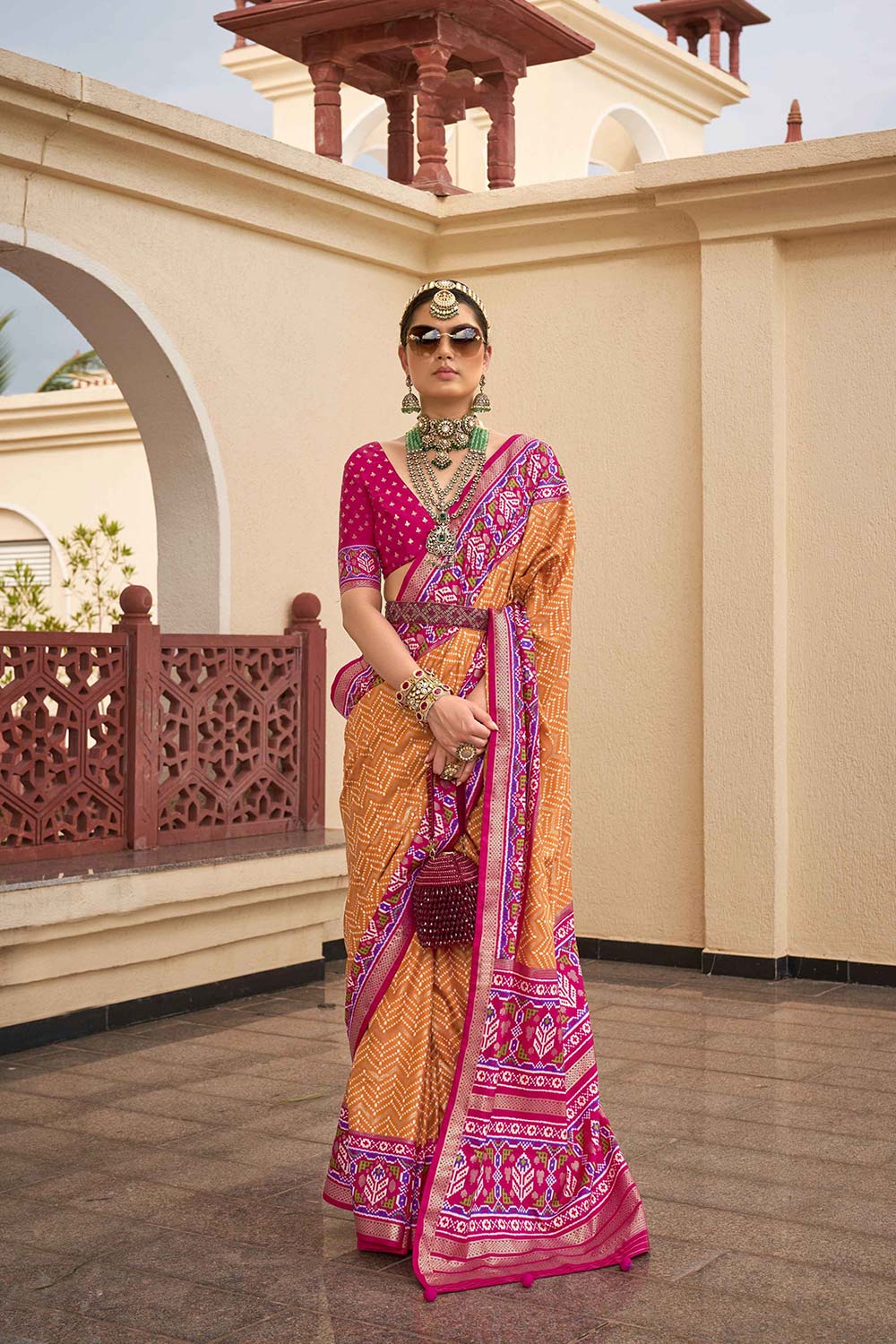 Orange Silk Printed Saree