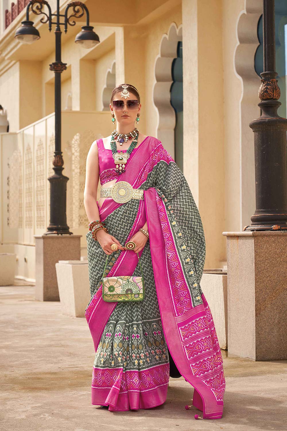 Grey Silk Printed Saree