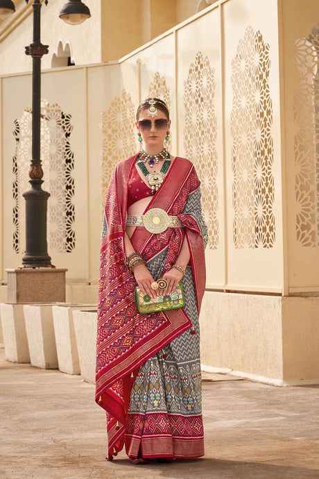 Grey Silk Printed Saree