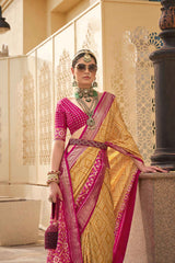 Yellow Silk Printed Saree