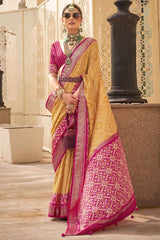 Yellow Silk Printed Saree