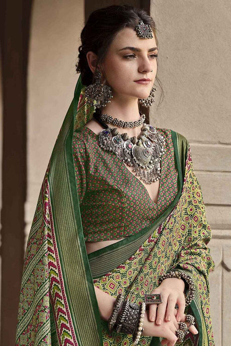 Green Silk Printed Saree